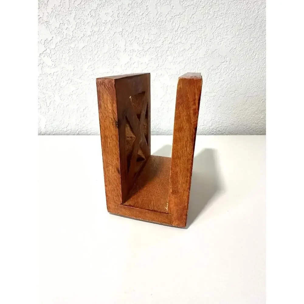 Unbranded Wooden Napkin Holder Handmade Reddish Wood X Design Rustic Farmhouse